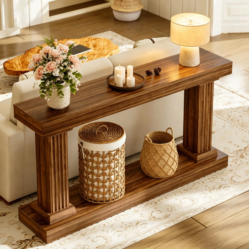 Console American Retro, 35.4" H x 78.7" W x 11.8" D, Dark Brown, Dark Brown, Marron foncé