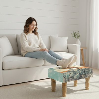 Modern Aahaan 40cm Wide Rectangle Linen Storage Footstool Ottoman - Animal Print Upholstered Seat with Hardwood Legs for Home