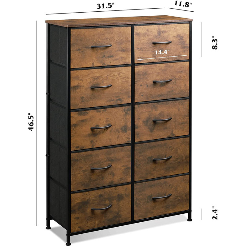 Cecilla 10 Drawer Dresser For Bedroom, Tall Dresser For Storage With Woonden, Sturdy Frame, Chest Of Drawers For Living Room, Closet, Hallway