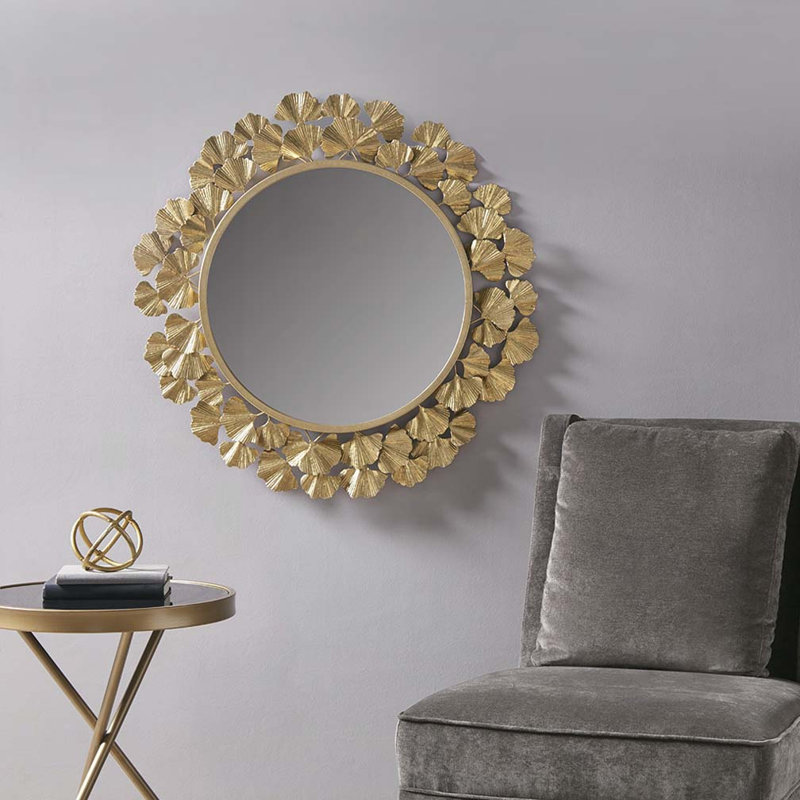 Miroir mural rond 30,5 "Gingko, Doré