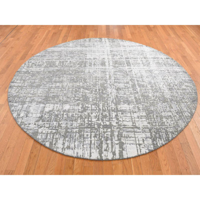 Bazett One-of-a-Kind 10'3" New Age Round Silk Area Rug Gray