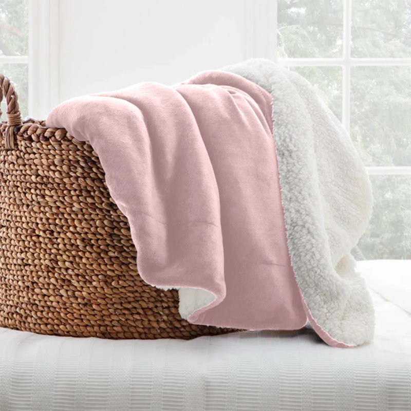Reversible Soft Sherpa Fleece Fur Thick Dual Sided Blanket Throw, 130cm x 150cm, Pink