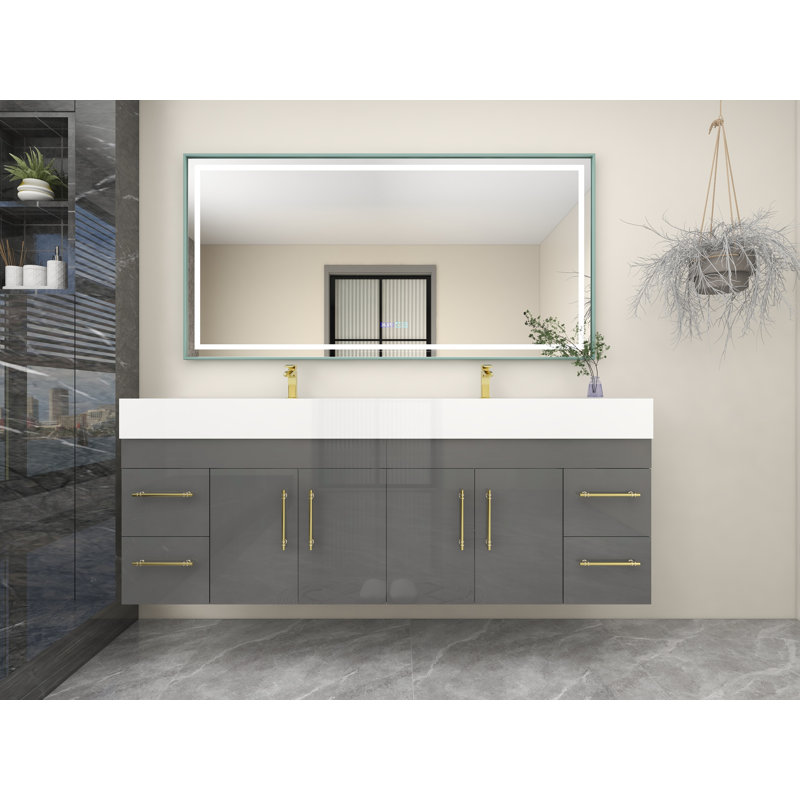 72" Double Sink Bathroom Vanity Set, High Gloss Grey