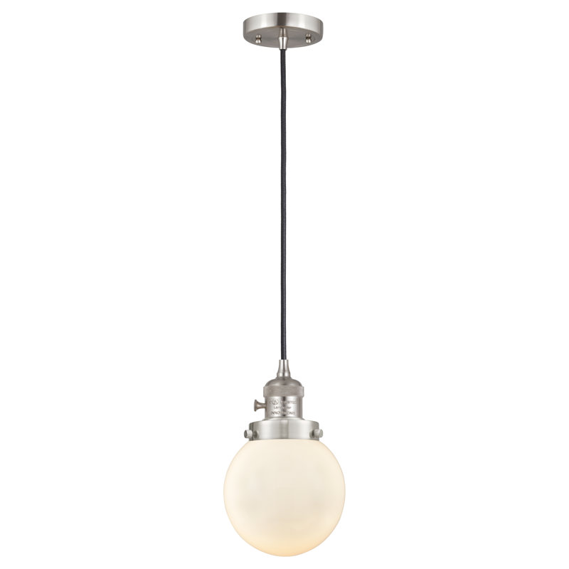 Luminaire suspendu sphère 1 lumière Lorri, Blanc mat, H 129,25 po x l 6 po x P 6 po, Nickel satiné brossé