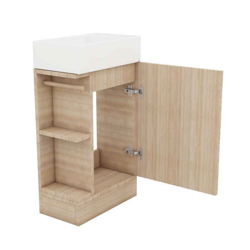Meuble-lavabo de 18,6 po avec lavabo - armoire avec tablette double couche, porte-papier hygiénique, porte à fermeture en douceur silencieuse et option de montage gauche / droite