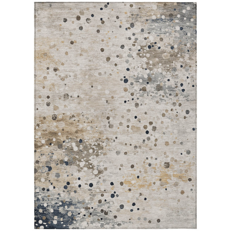 Tapis intérieur lavable abstrait ivoire et taupe 9 pi x 12 pi