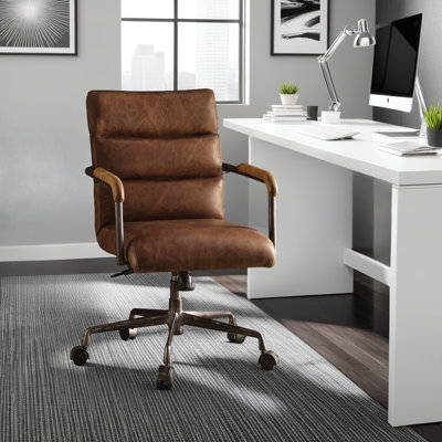 Executive Retro Office Chair - Top-Grain Leather Swivel Chair with Adjustable Height
