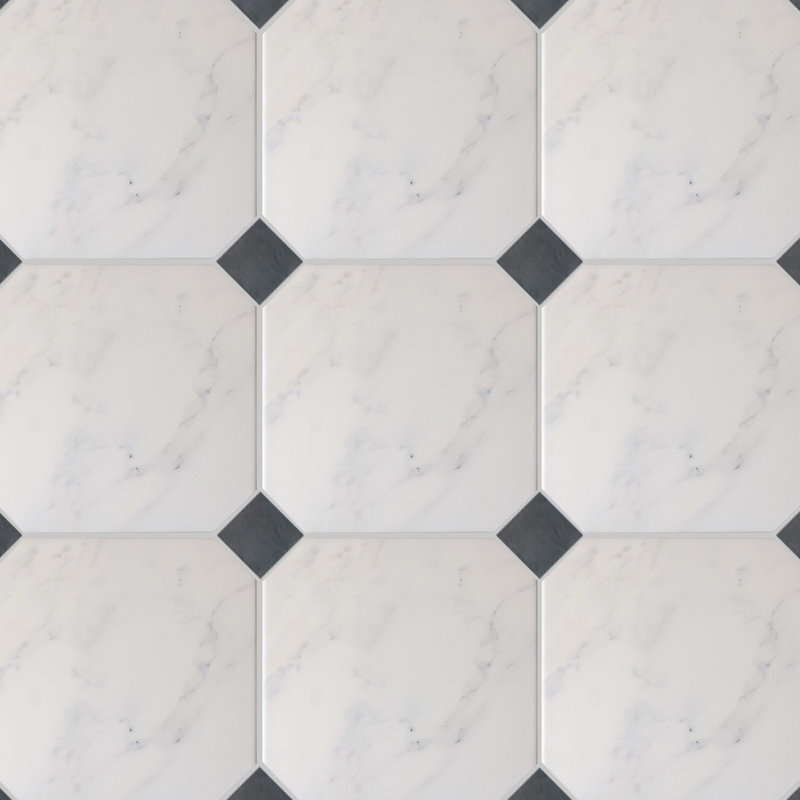 Lisbon Marmol White With Black Dot Floor and Wall Porcelain Tile, White