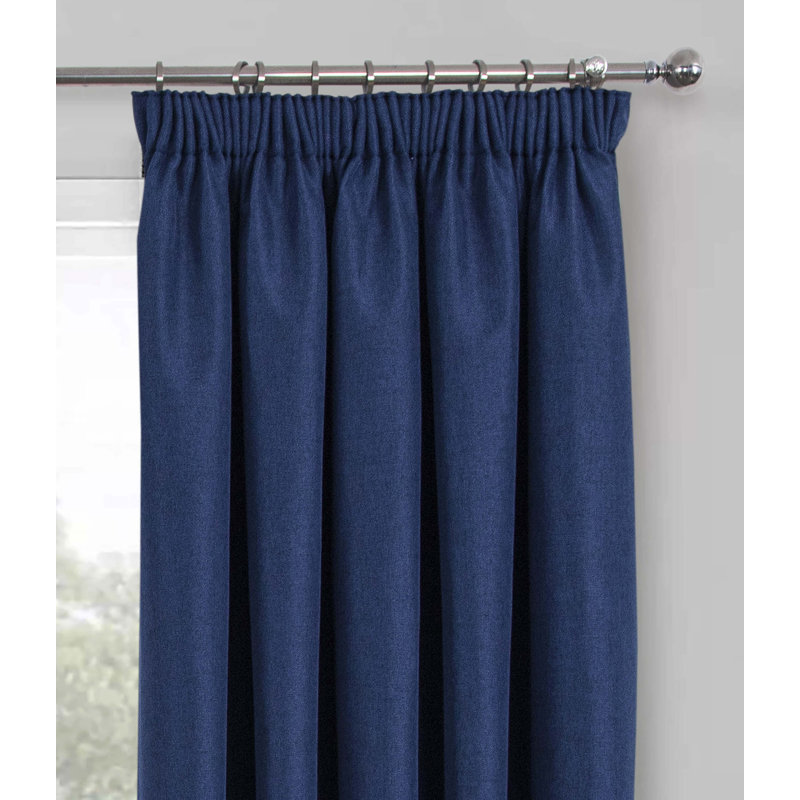 Blackout Pencil Pleat Curtain Pair, Navy, 114 W x 183 D cm