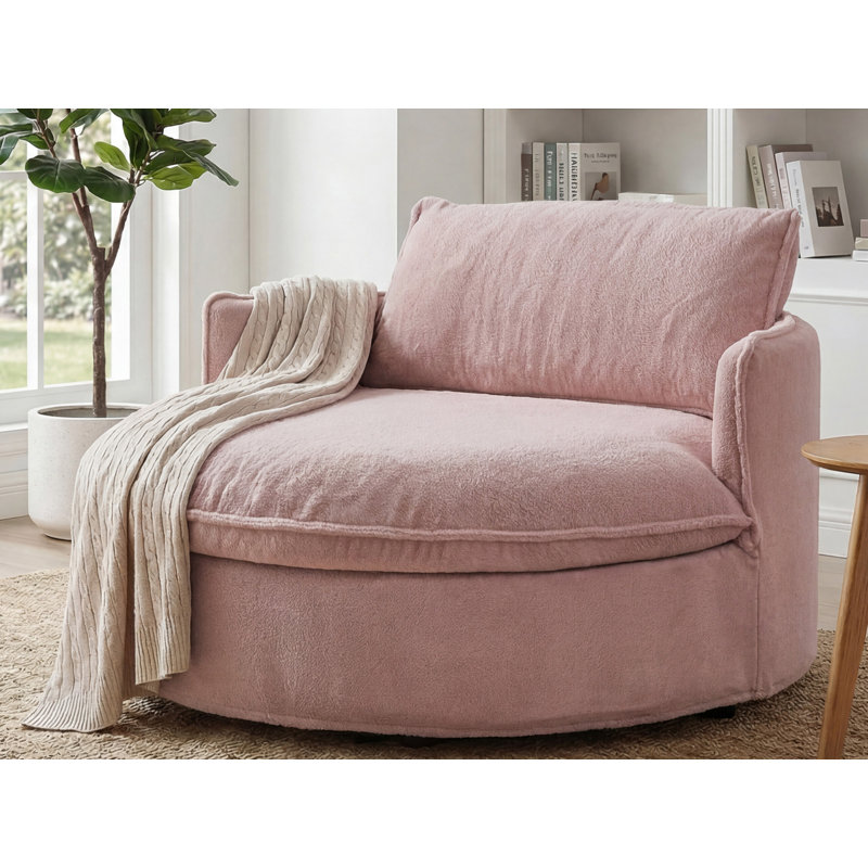 Canapé-lit rond 59 po en fausse fourrure, Rose