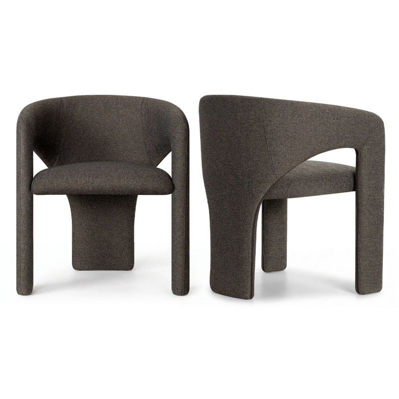 Modern Water-Resistant Linen Upholstered Dining Chairs Set Of 2 With Curved Open Back, Brown