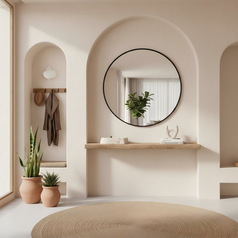 36 Inch Round Bathroom Mirror with Black Metal Frame, Wall Mirror for Vanity, Over Sink, Bedroom, Entryway, Living Room and Hallway Decor
