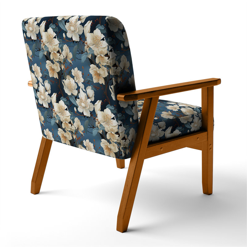 Fauteuil d'appoint rembourré Asian Blue Orchids, Accoudoirs carrés bruns