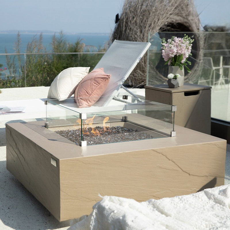Square Concrete Smokeless Fire Pit Table, Natural Gas, Sunlight Yellow