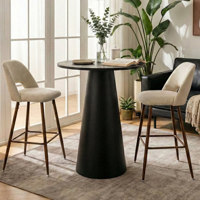 Berneta 30" Modern Round Pedestal Counter Height Dining Set With 2 Upholstered Stools