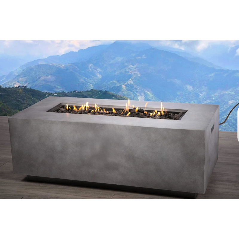 Table de foyer d'extérieur au propane ou au gaz naturel en béton pour l'extérieur, philosophie de conception moderne, largeur de 42 po, profondeur de 20 po, hauteur de 15 po, 74 lb, poids léger avec poignées, panneau de commande simple à pousser