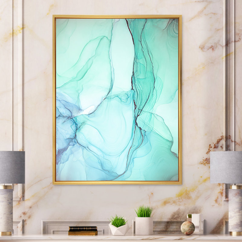 «Turquoise and Green Marble Waves II», œuvre d'art moderne sur toile, H 44 po x l 34 po x P 1,5 po