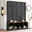 Versatile Hall Tree With 4 Hanging Hooks, Brown Wood Grain Bench With Multiple Storage Space, Entryway Cabinet With Open Compartments For Living Room, Hallway-869694537