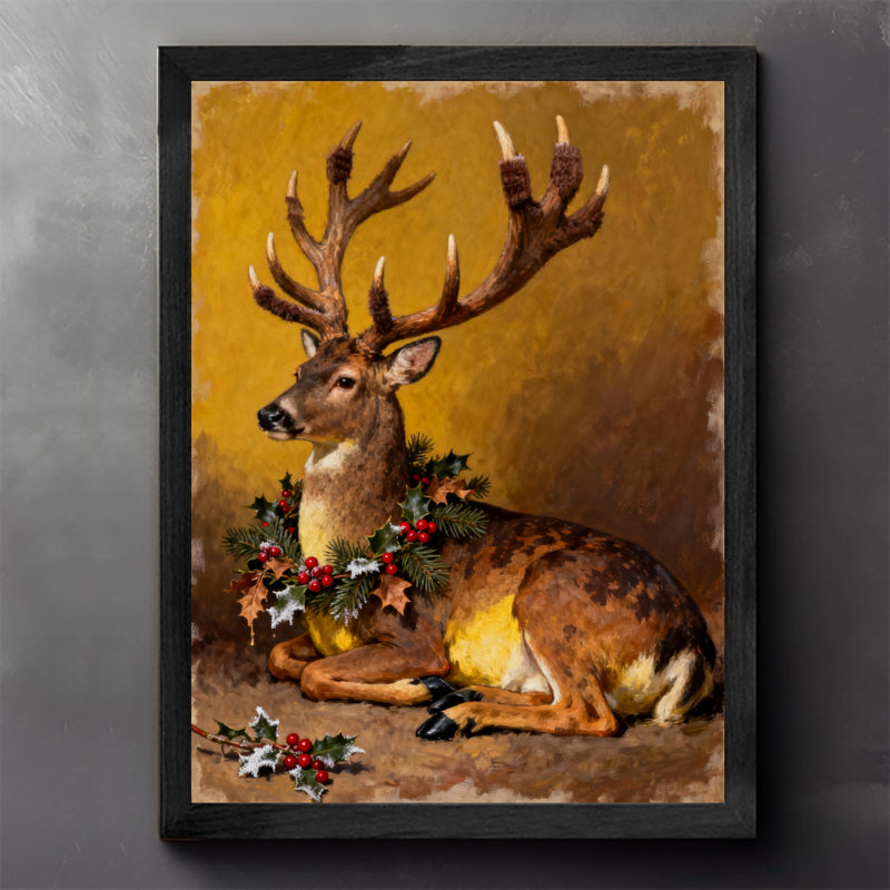 Art mural rétro noir, cerf de Noël, impressions rétro, H 17 po x l 13 po