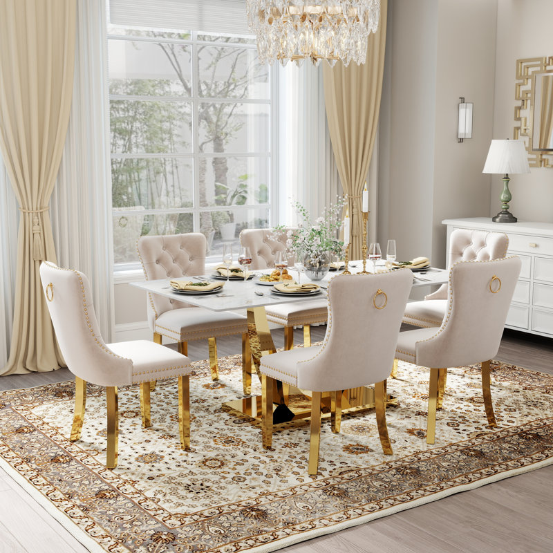 Ensemble de salle à manger rectangulaire H 35,4 po Hoppus, H 30 po x L 63 po x l 35,4 po, Beige