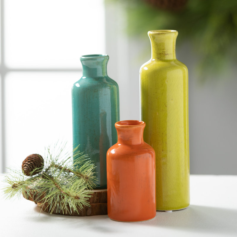 Baer Ceramic Table Vase, Blue/Green/Orange