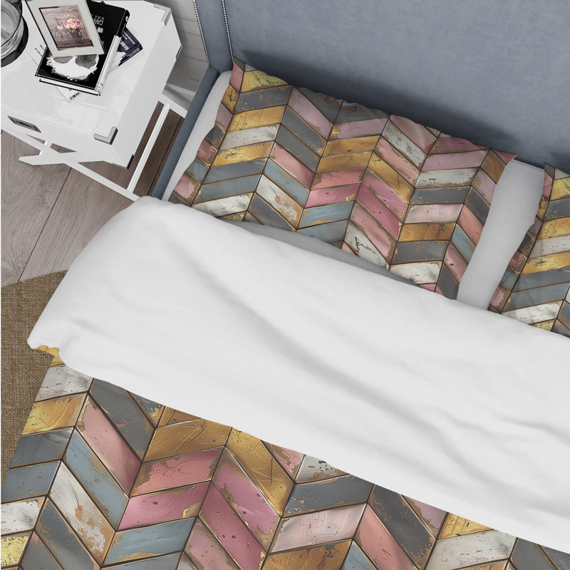 Ensemble de housse de couette Vintage Barnwood Chevron Charm IV - Country, Housse de couette très grand + 2 taies décorativ