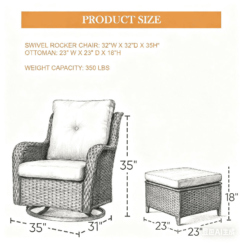 Carolina 4 Piece Swivel Chairs Seating Group With Cushions And Ottoman, Red, Brown