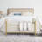Upholstered Linen Storage Bench with Cylindrical Arms and Iron Legs-1469459926