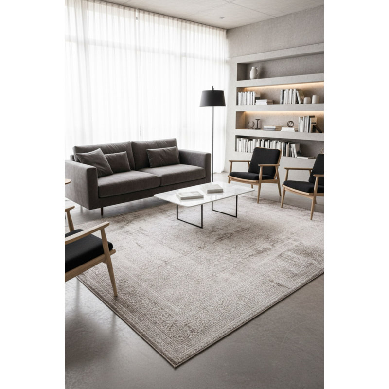 Tapis à motif abstrait en vison beige, Rectangle 5 pi x 7 pi 7 po