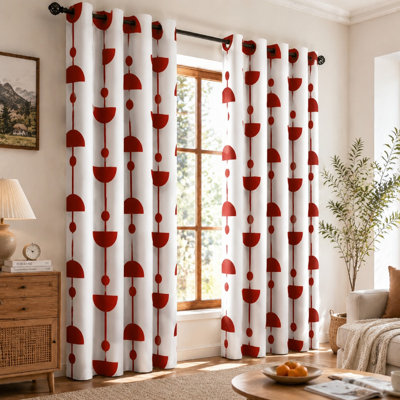 2 pièces de rideaux bloquant le soleil à motif géométrique, style abstrait, impression minimaliste moderne rouge et blanc, décoration de salon pour chambre à coucher