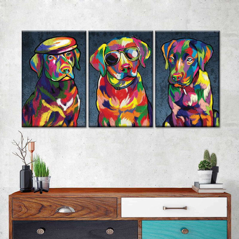 " Cool Labradors Abstract Color Multi Piece Canvas Print " 3 - Pieces, 39" H x 80" W x 1.25" D