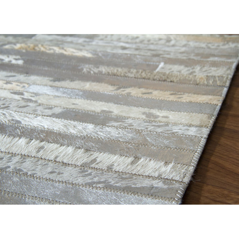 Stockett Striped Cowhide Area Rug, Round 140cm