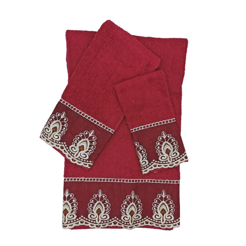 Ensemble de serviettes 100% coton 3 pièces Carli, Rouge