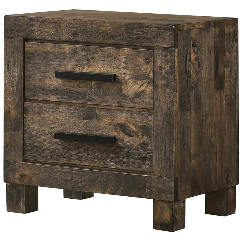 Chambre à coucher Table de chevet rustique avec 2 tiroirs et 2 pieds en bloc de bois franc de fabrication asiatique