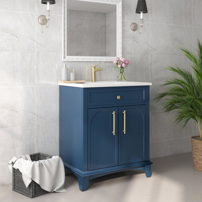 27.8" Modern Bathroom Vanity Sink Combo With Painted Surface, Mid-Century Freestanding Freestanding Bathroom Vanity Sink With Storage, High-End Restroom Vanity Cabinet With Drawers & Metal Handles