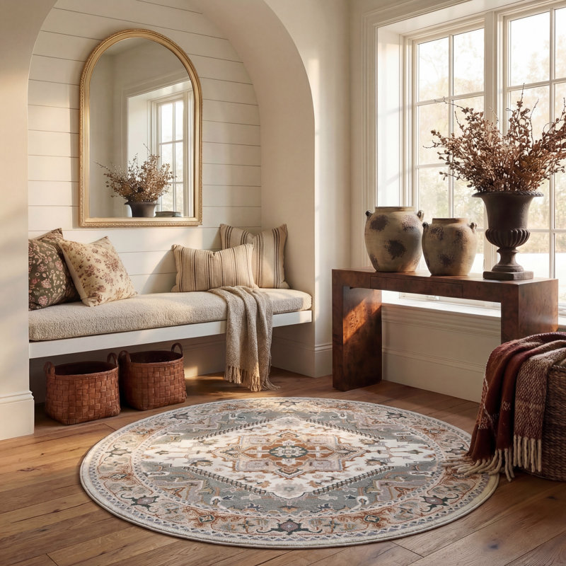 Cangelosi Hand Tufted Wool Oriental Indoor Rug, Round 6'