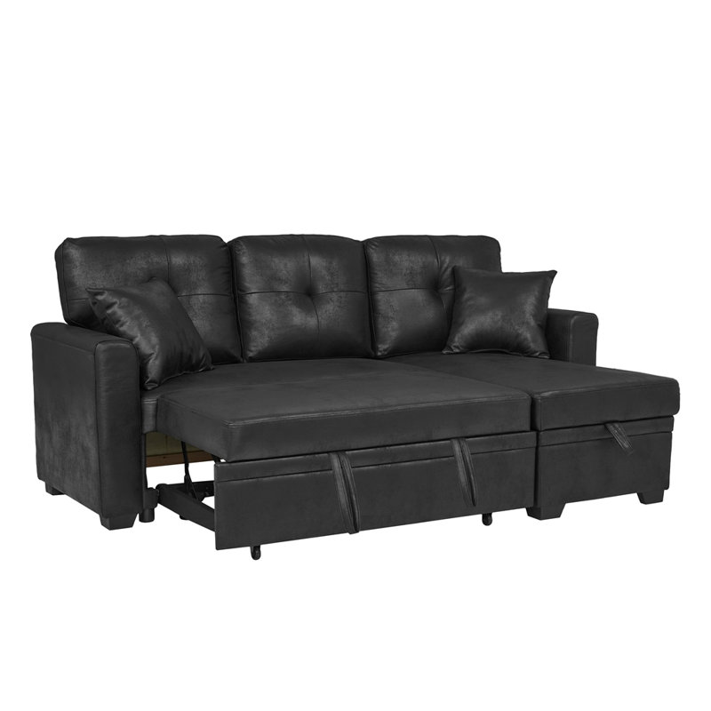 Canapé modulaire en L avec lit escamotable, Polyuréthane noir