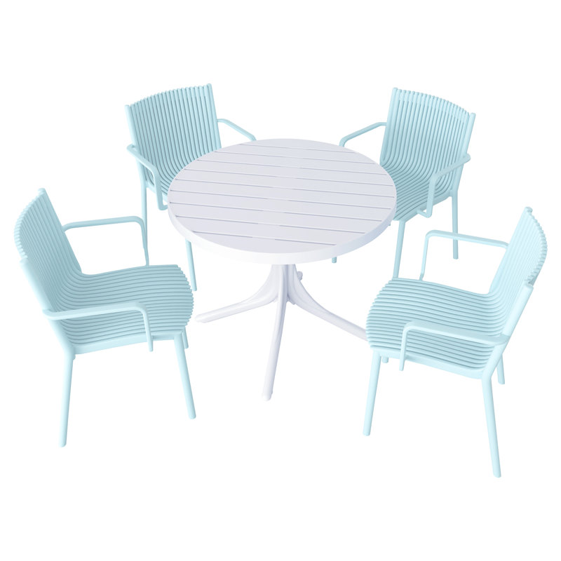 Ensemble de salle à manger d'extérieur moderne pour 4 personnes avec fauteuils empilables et table ronde Osta