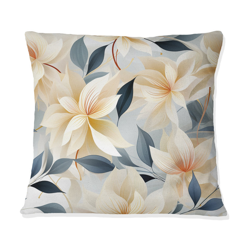 Élégant motif floral ivoire I - Coussin décoratif à imprimé floral, H 18 po x l 18 po