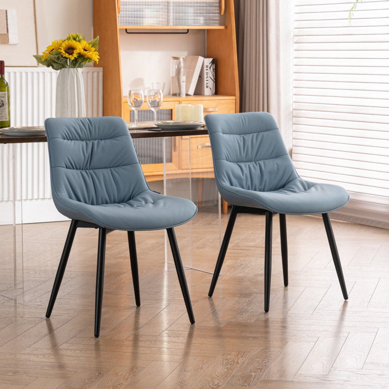 Chaise d'appoint sans accoudoirs moderne avec dossier en métal et pieds en métal, Bleu