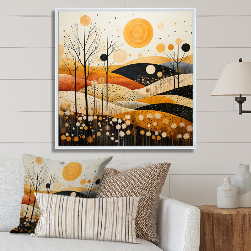 «Meadow Bold Geometric Fields II», reproduction sur toile, Cadre flottant blanc, H 24 po x l 24 po x P 1 po