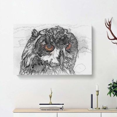 Orange Eyed Owl In Abstract - Wrapped Canvas