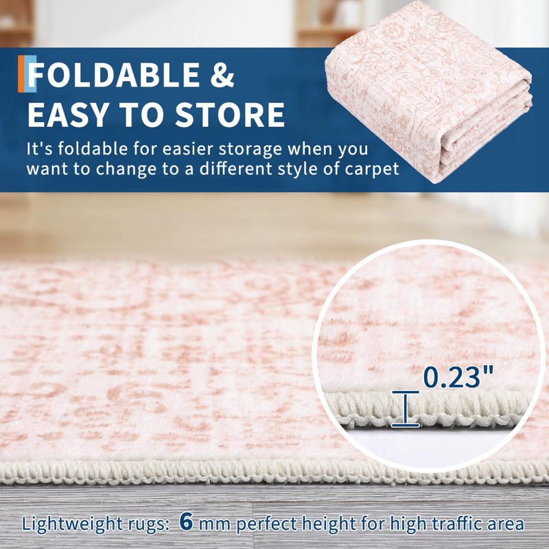 Rectangle Abstract Washable Area Rug, Pink, Rectangle 120 x 170 cm