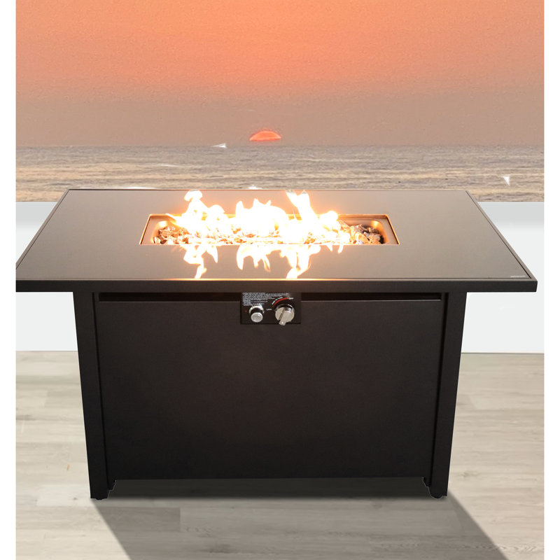 43" Black Fire Pit Table, 50000 , Stainless Steel Hose Holder 43", Heat Exchanger