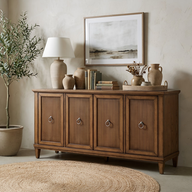 Ensemble de salle à manger Brokaw Warm Heritage Oak 8 pièces — Table extensible, 4 chaises, 2 fauteuils et buffet