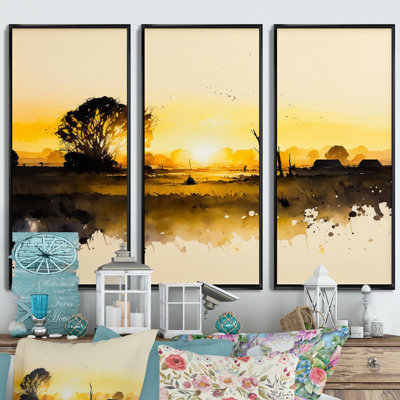 «Countryroad pendant Golden Hour III», reproduction d'art sur toile 3 pièces