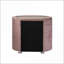 Table de chevet 2 tiroirs en velours rose avec plateau en verre et pieds chromés