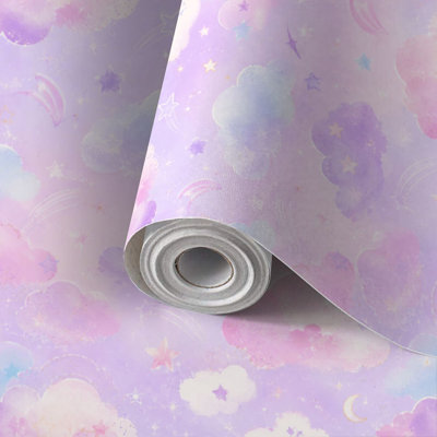 Papier peint autocollant amovible, motif de ciel naturel violet et rose, coucher de soleil et nuages. Imperméable, en rouleau, pour chambre, salon ou cuisine. Dimensions : 58 cm x 300 cm.
