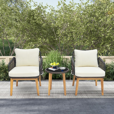 Berten Wood 2 - Person Patio Conversation Sets with Cushions