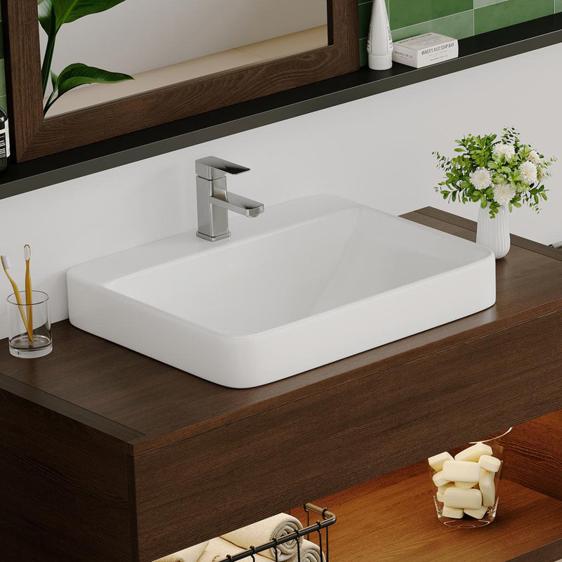 Reno 23" W x 18" D Drop-In Bathroom Sink Semi-Recessed Vessel Sink with Three Overflow